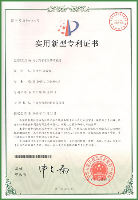 New patent certificate 15